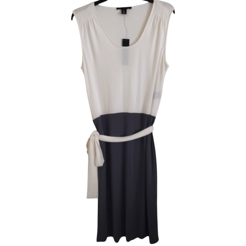 Kenneth Cole NWT minimalist white grey colorblock sleeveless dress size Large